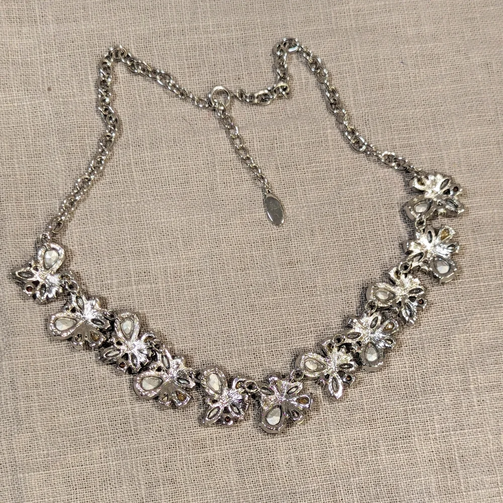 🔥Ann Taylor Necklace Sparkly Smokey Rhinestone Silver Tone Statement - Picture 8 of 9